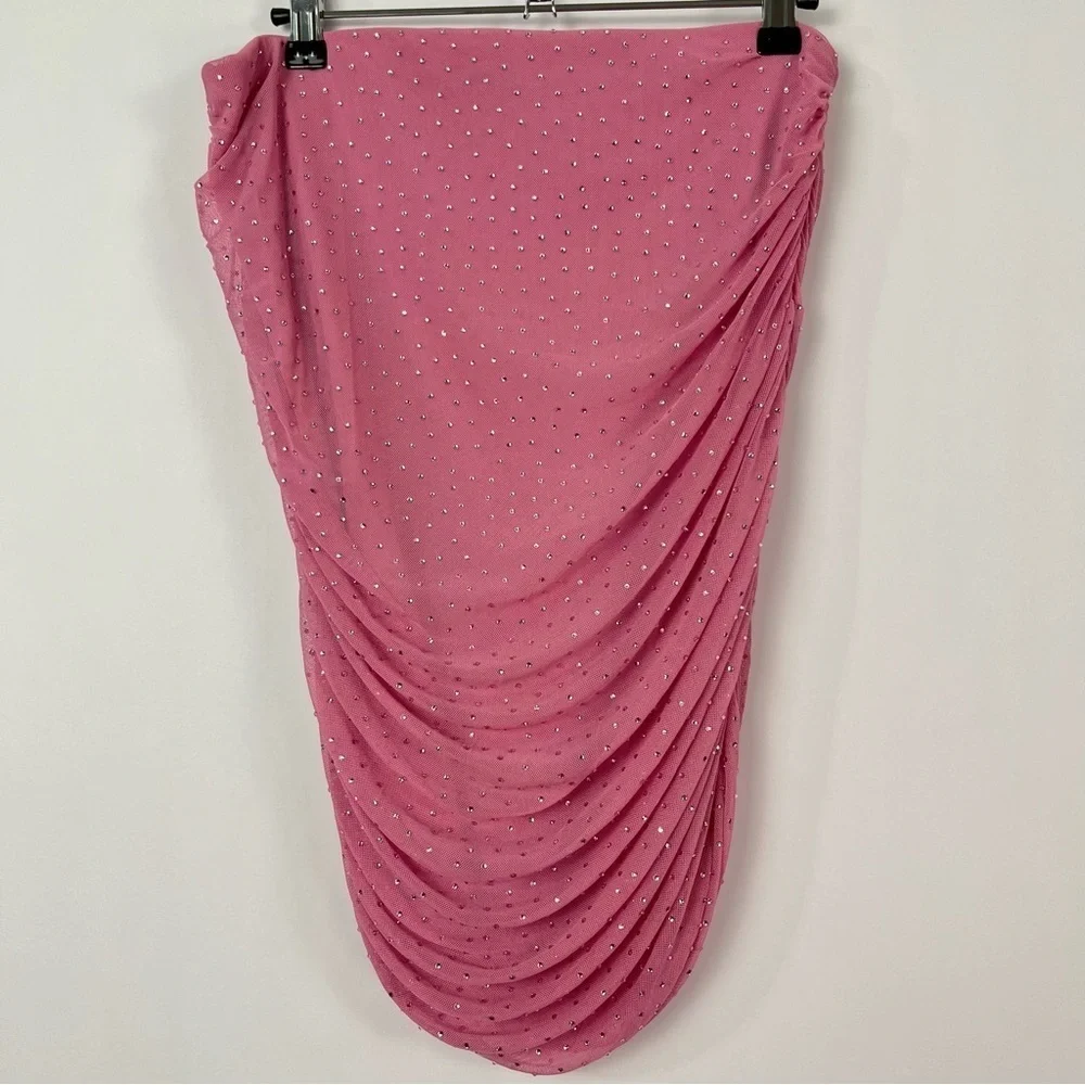 AFRM Dasani Rhinestone Dotted Ruched Miniskirt Large
